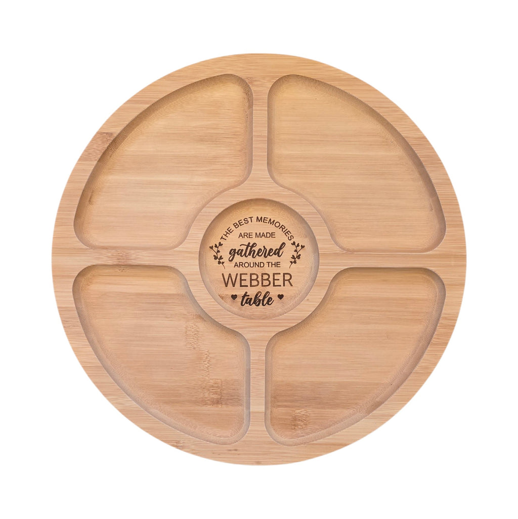 Personalized Charcuterie Board Gift – Round Bamboo Snack Tray with Custom Engraving